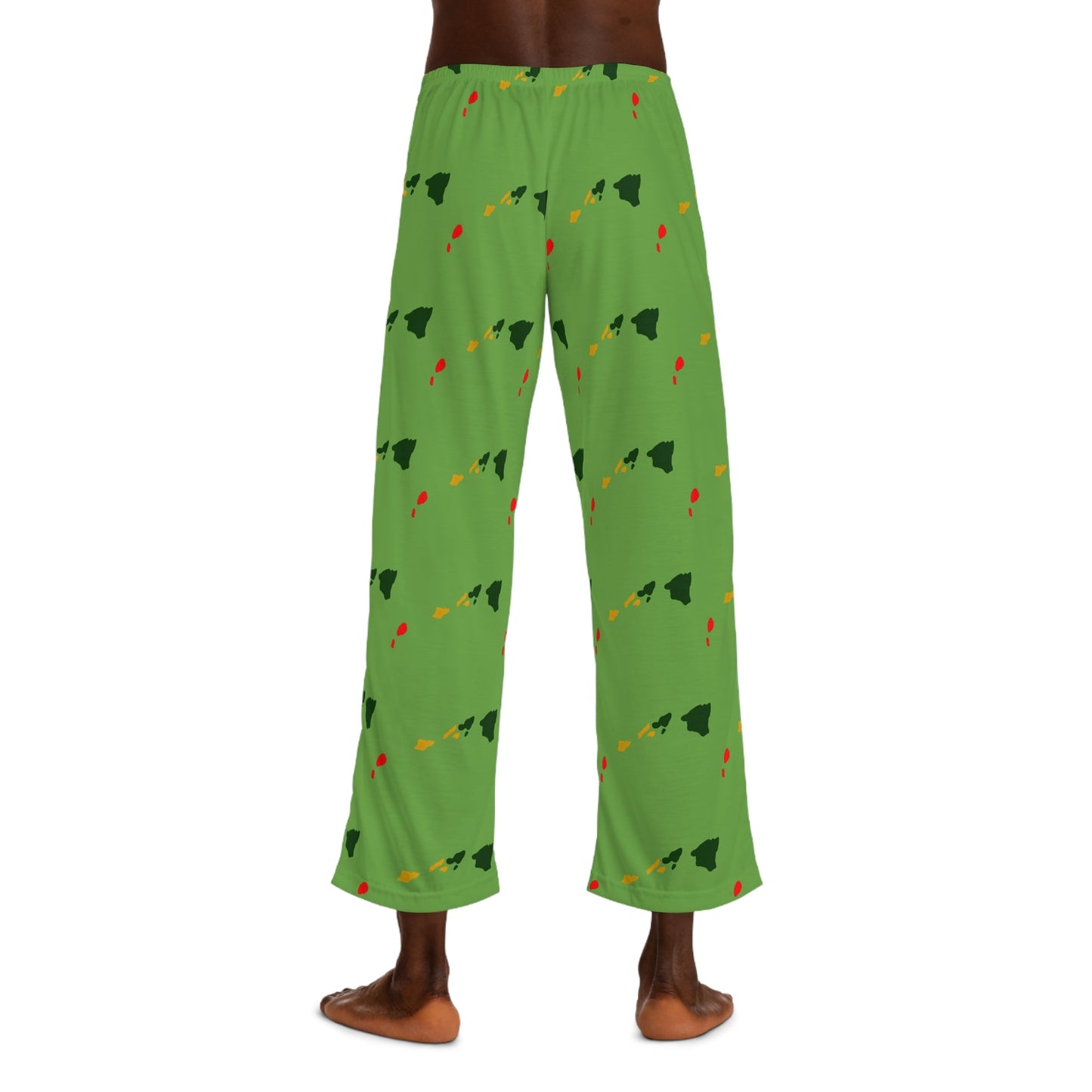 Holiday Hawaiian Pattern Pajama Pants — Men's Green Christmas Lounge Pants Printify