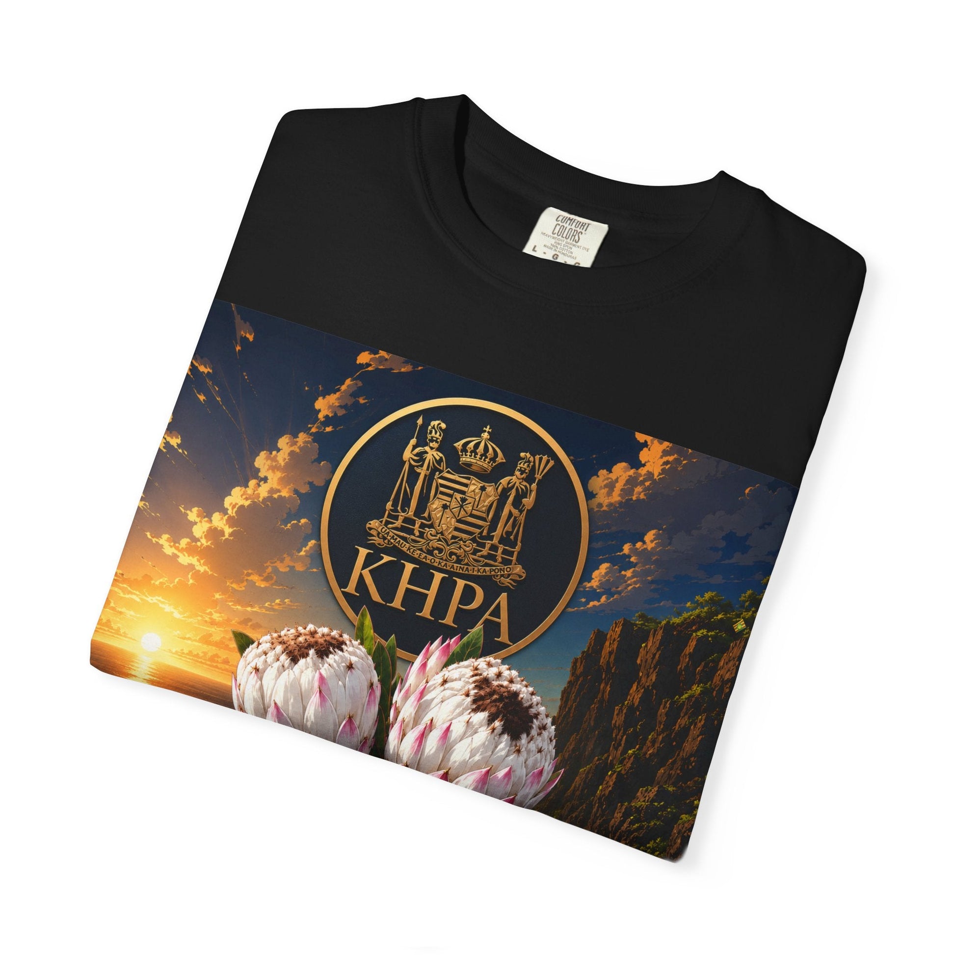 Keiki Aipohaku ʻO Ka ʻĀina T-Shirt — Hawaiian Sunset Protea Design Printify