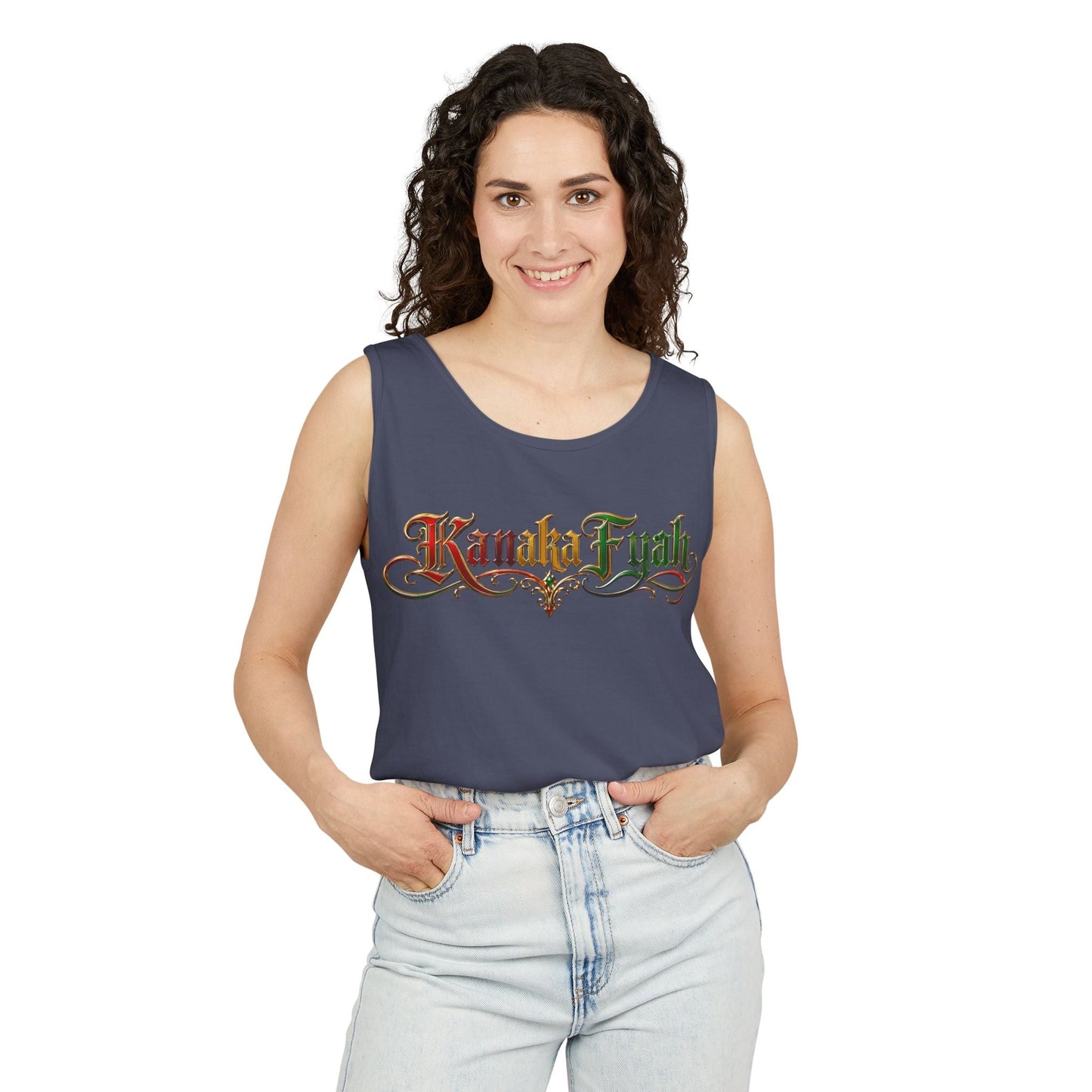 Kanaka Fyah Decorative Script Tank Top — Hawaiian Pride Graphic Tank Printify