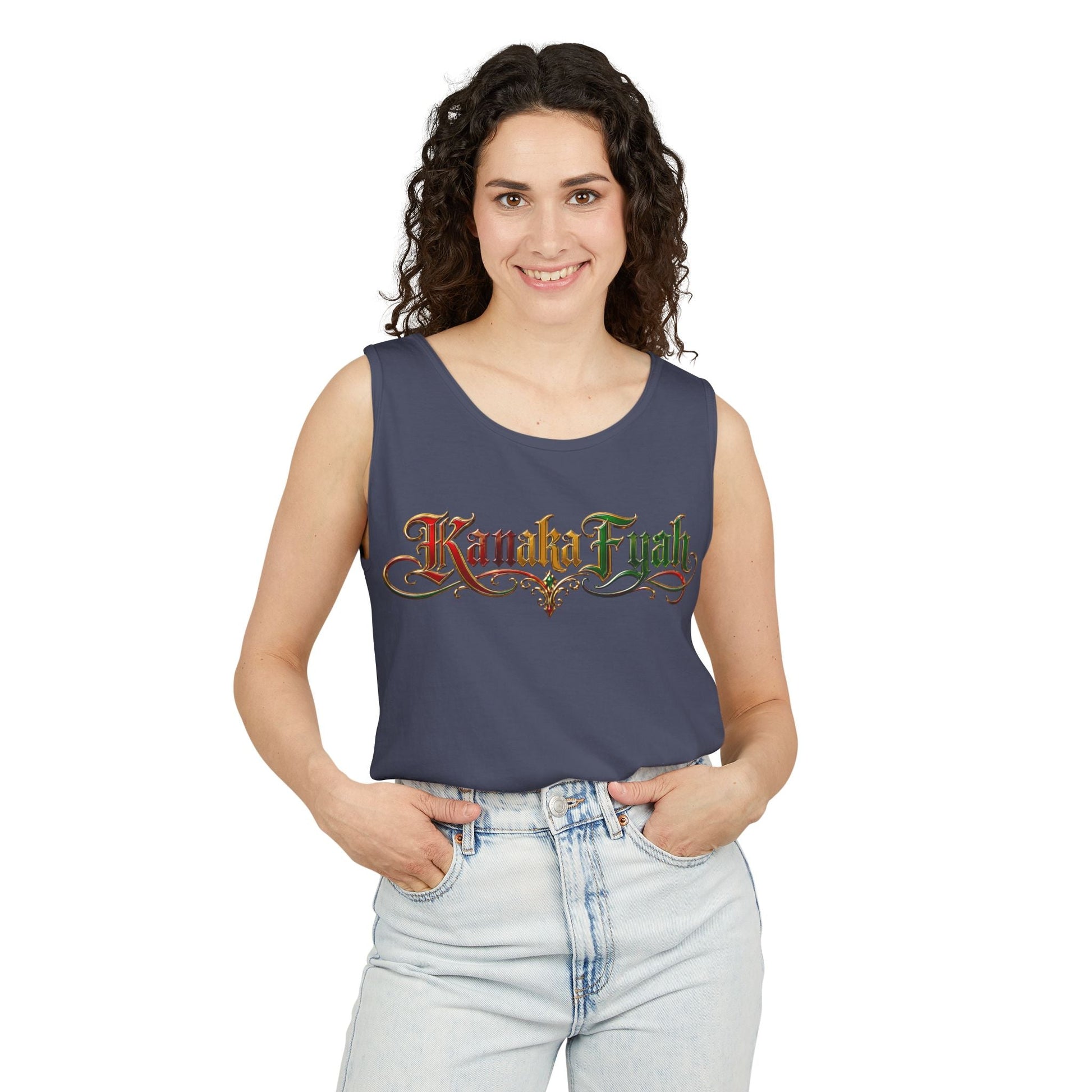 Kanaka Fyah Decorative Script Tank Top — Hawaiian Pride Graphic Tank Printify