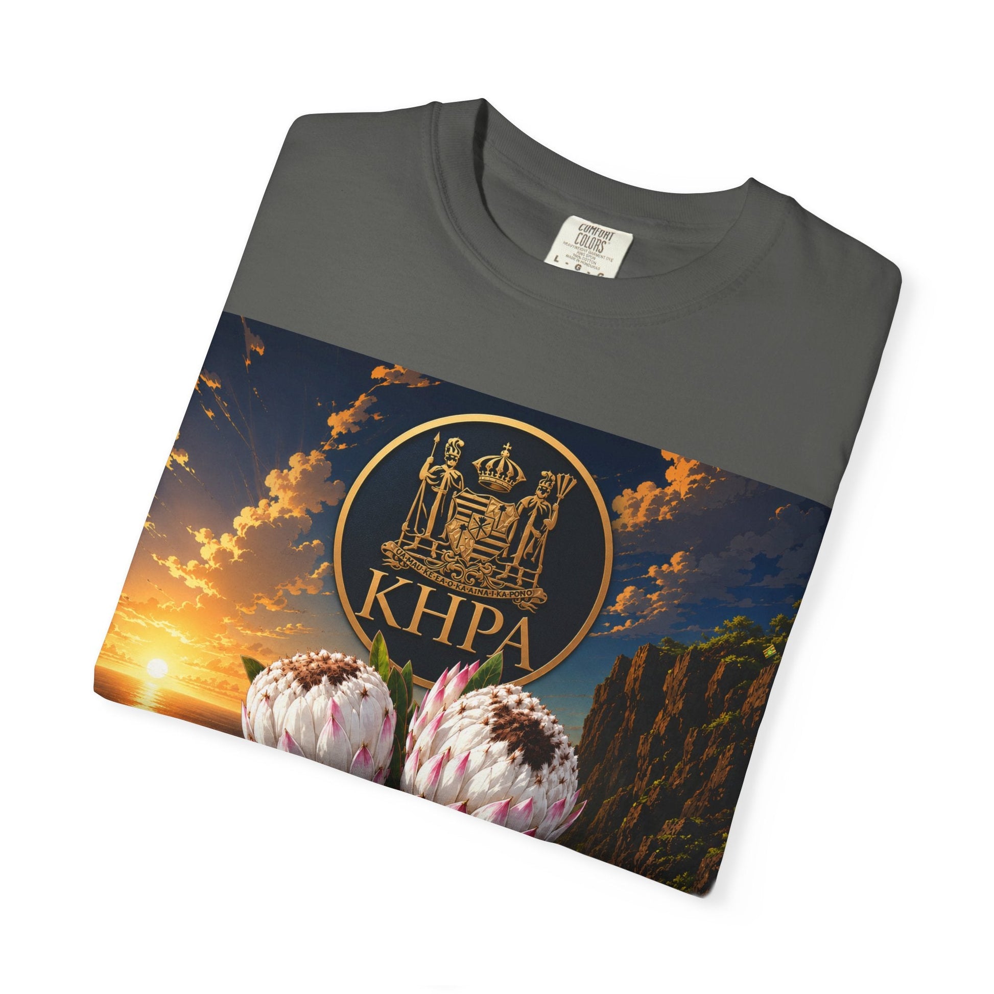Keiki Aipohaku ʻO Ka ʻĀina T-Shirt — Hawaiian Sunset Protea Design Printify
