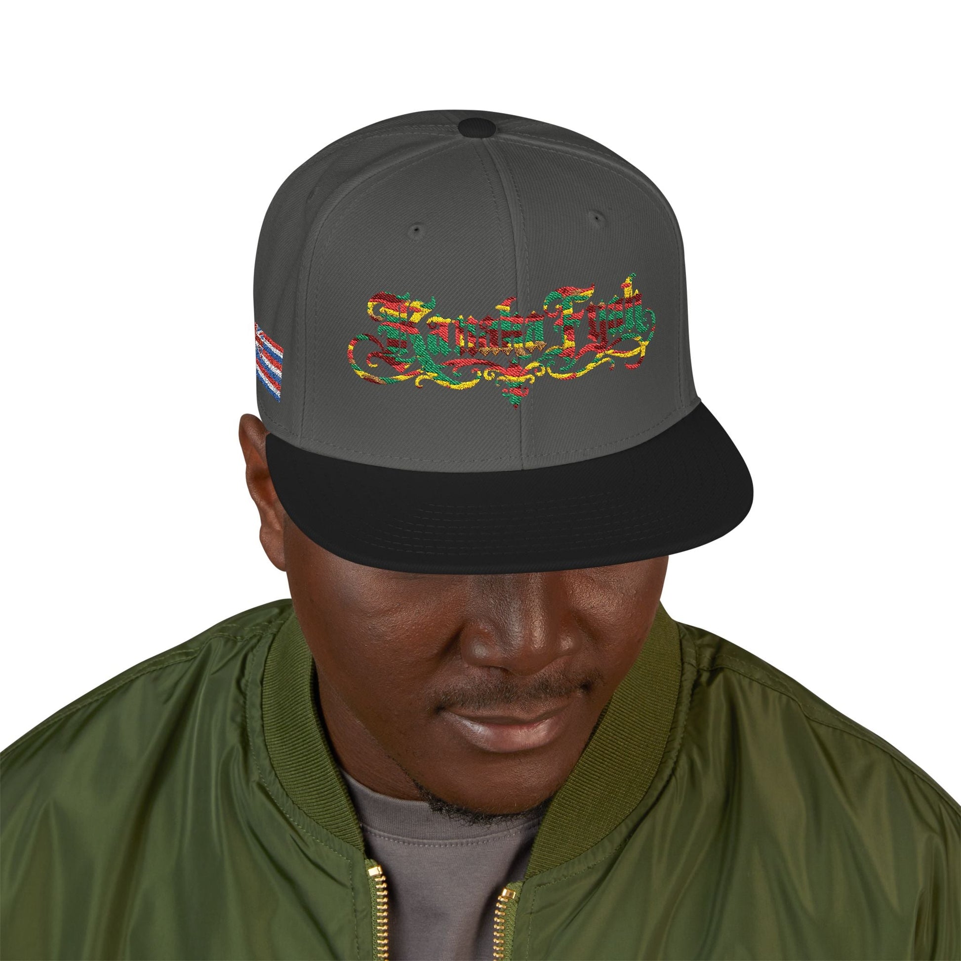 Embroidered Rasta Script Snapback Hat — Colorful Reggae Streetwear Printify