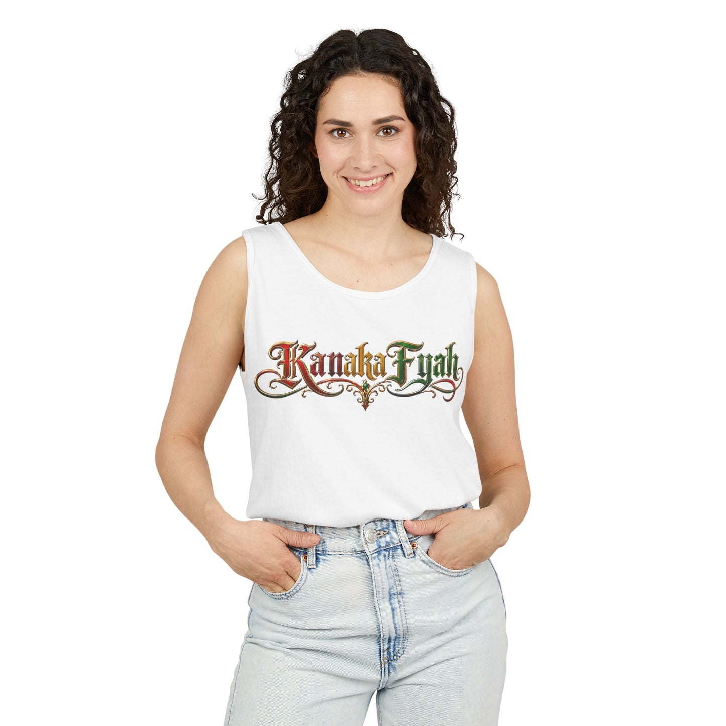 Kanaka Fyah Decorative Script Tank Top — Hawaiian Pride Graphic Tank Printify