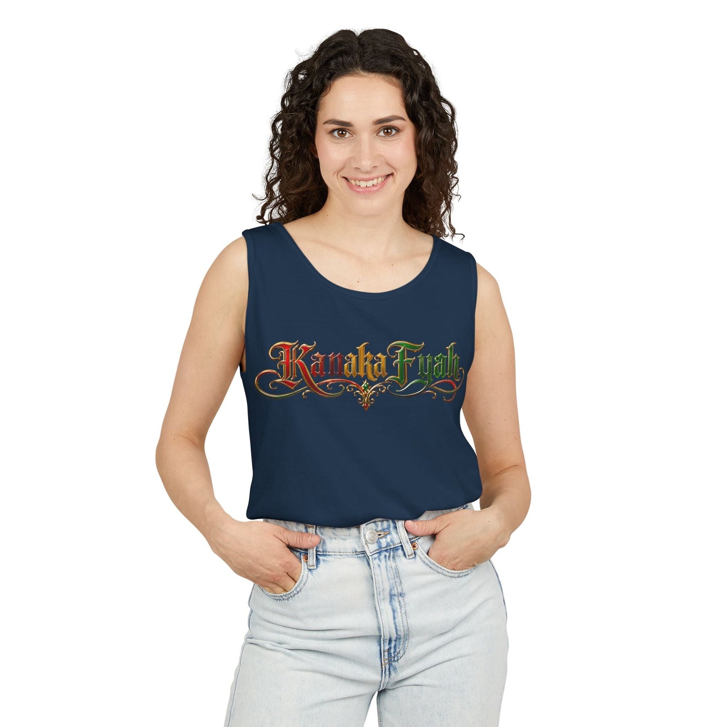 Kanaka Fyah Decorative Script Tank Top — Hawaiian Pride Graphic Tank Printify