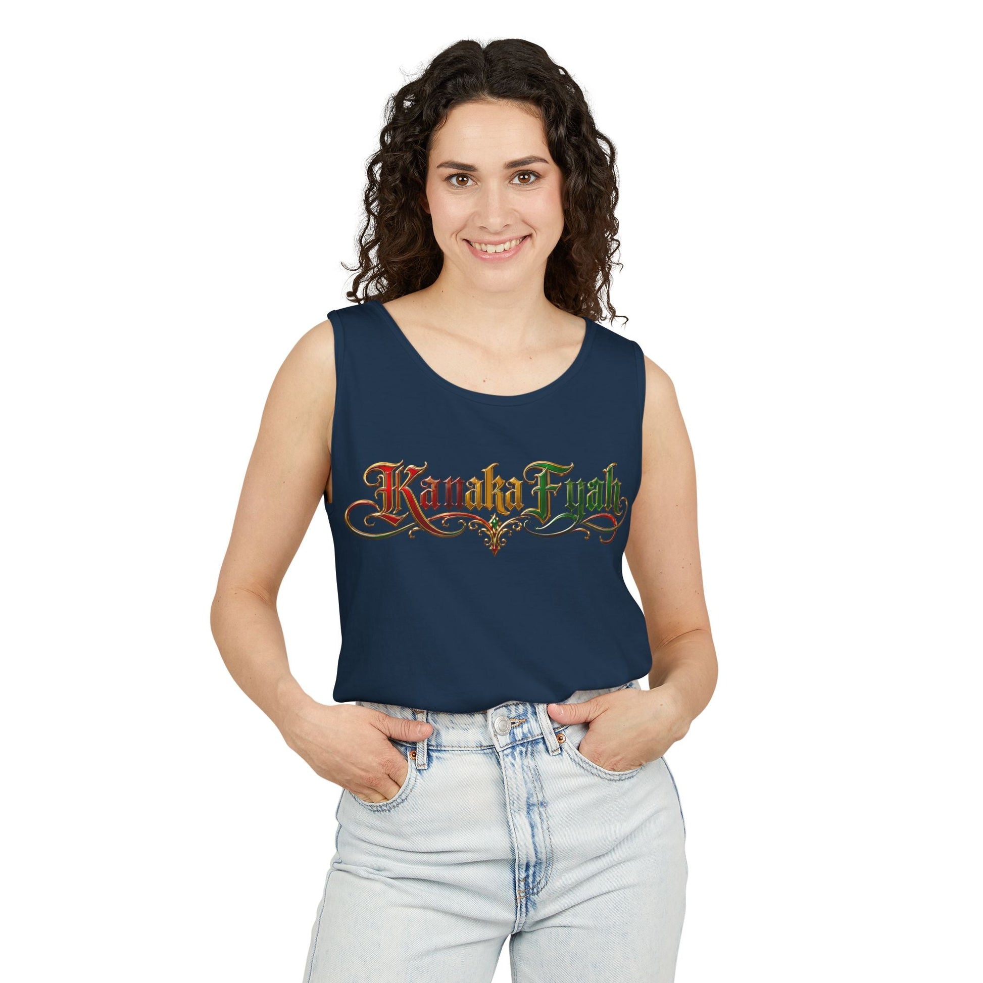 Kanaka Fyah Decorative Script Tank Top — Hawaiian Pride Graphic Tank Printify