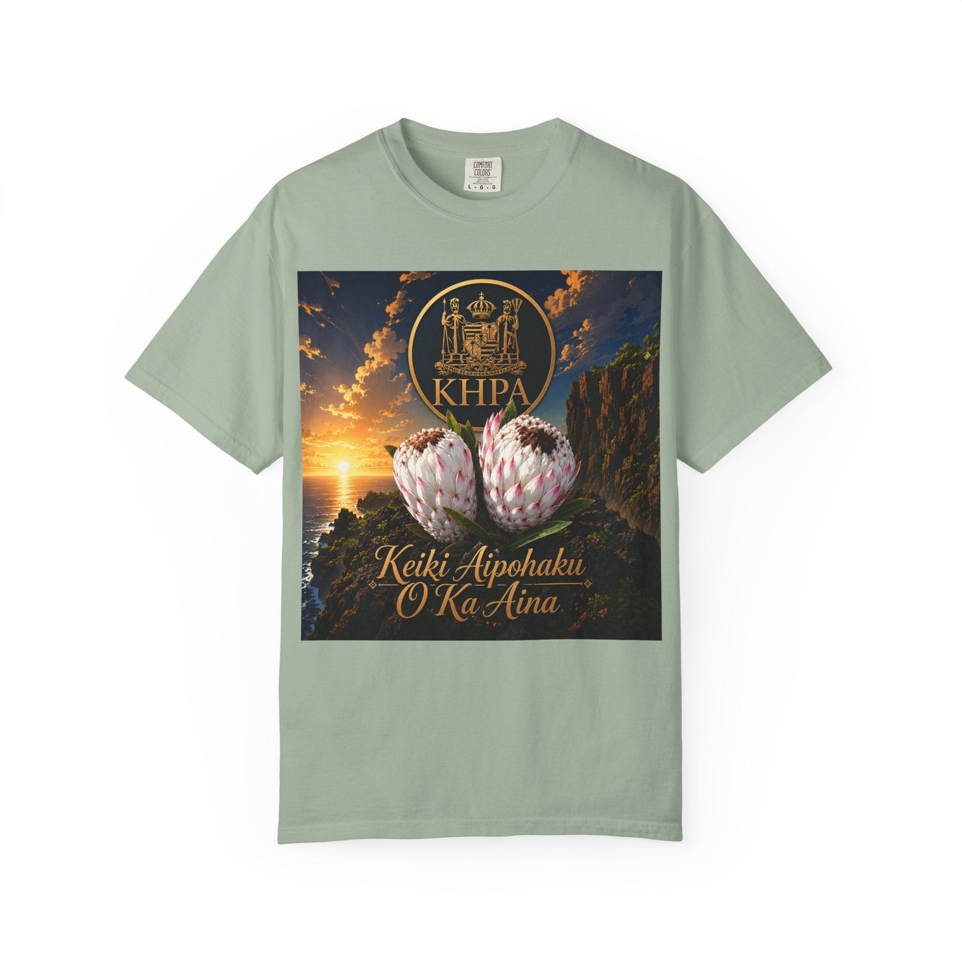 Keiki Aipohaku ʻO Ka ʻĀina T-Shirt — Hawaiian Sunset Protea Design Printify