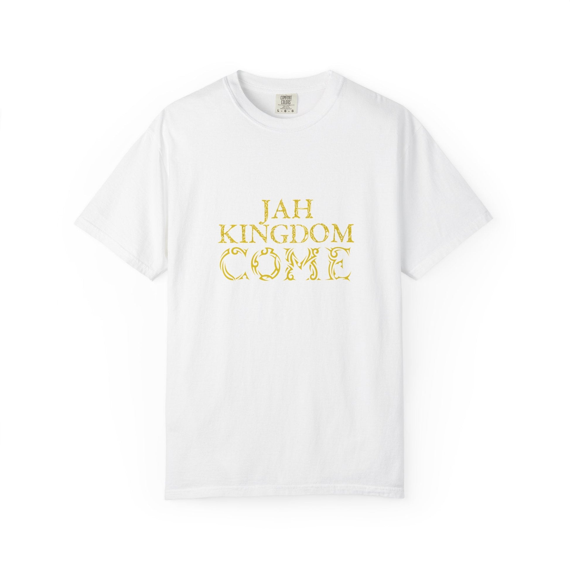 Jah Kingdom Come T‑Shirt — Gold Script Reggae Faith Tee Printify