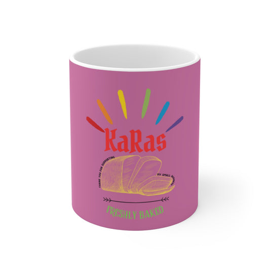 KaRas Bakery Bread Mug — 11oz Coffee Cup with Colorful Sunrise Pastry Design Printify