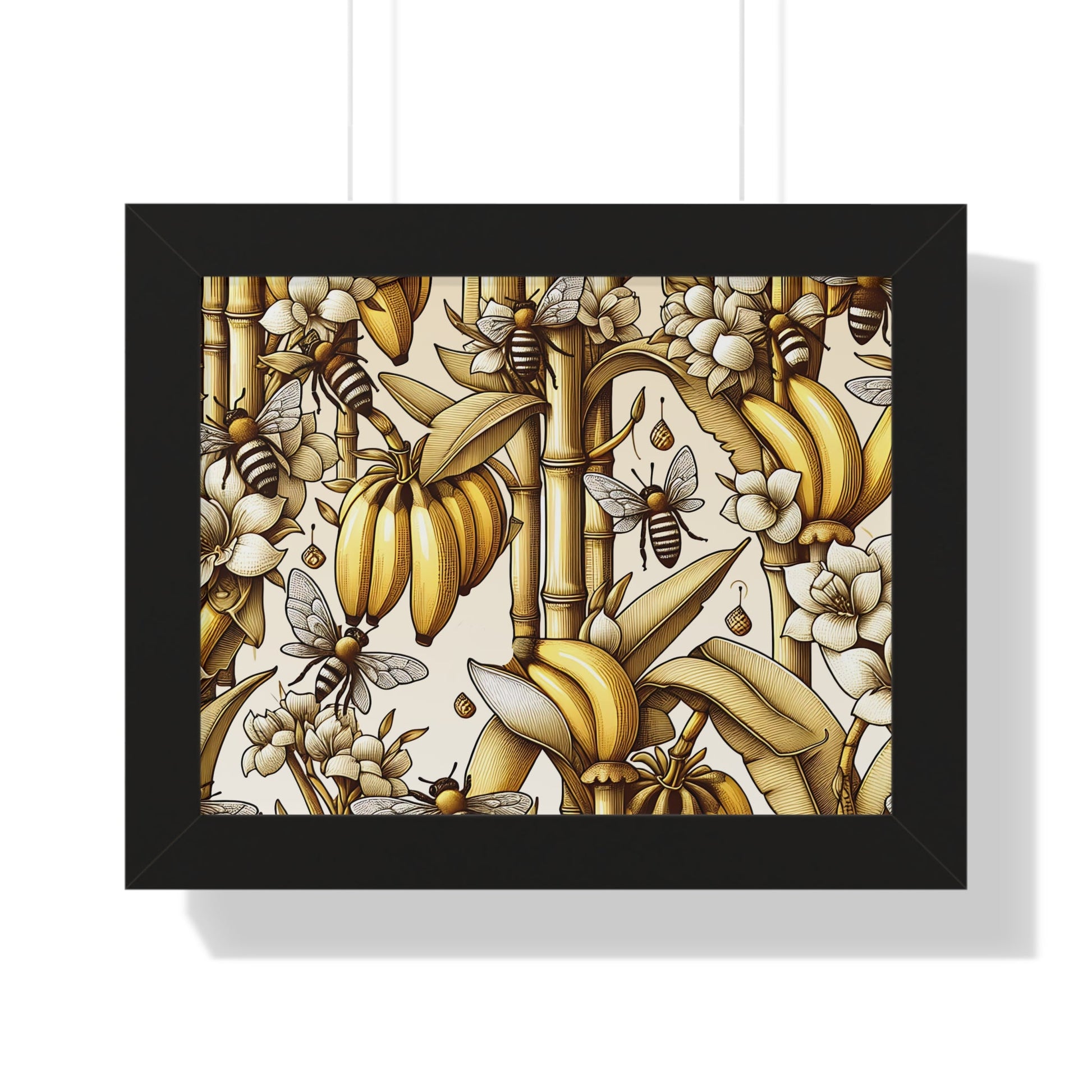 Framed Poster — Golden Banana & Bees Botanical Art Printify