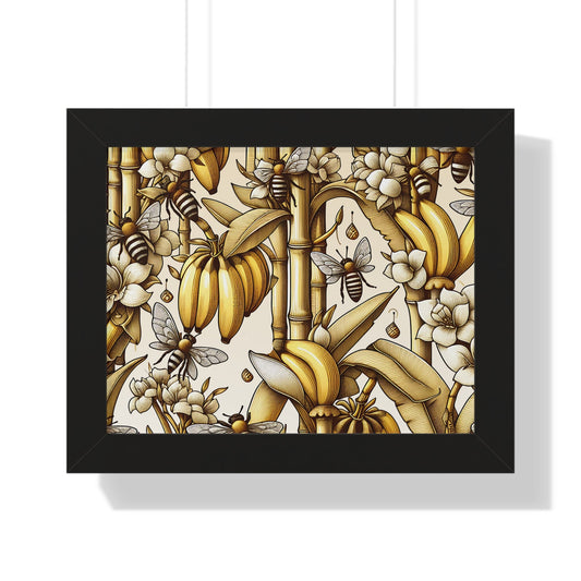 Framed Poster — Golden Banana & Bees Botanical Art Printify