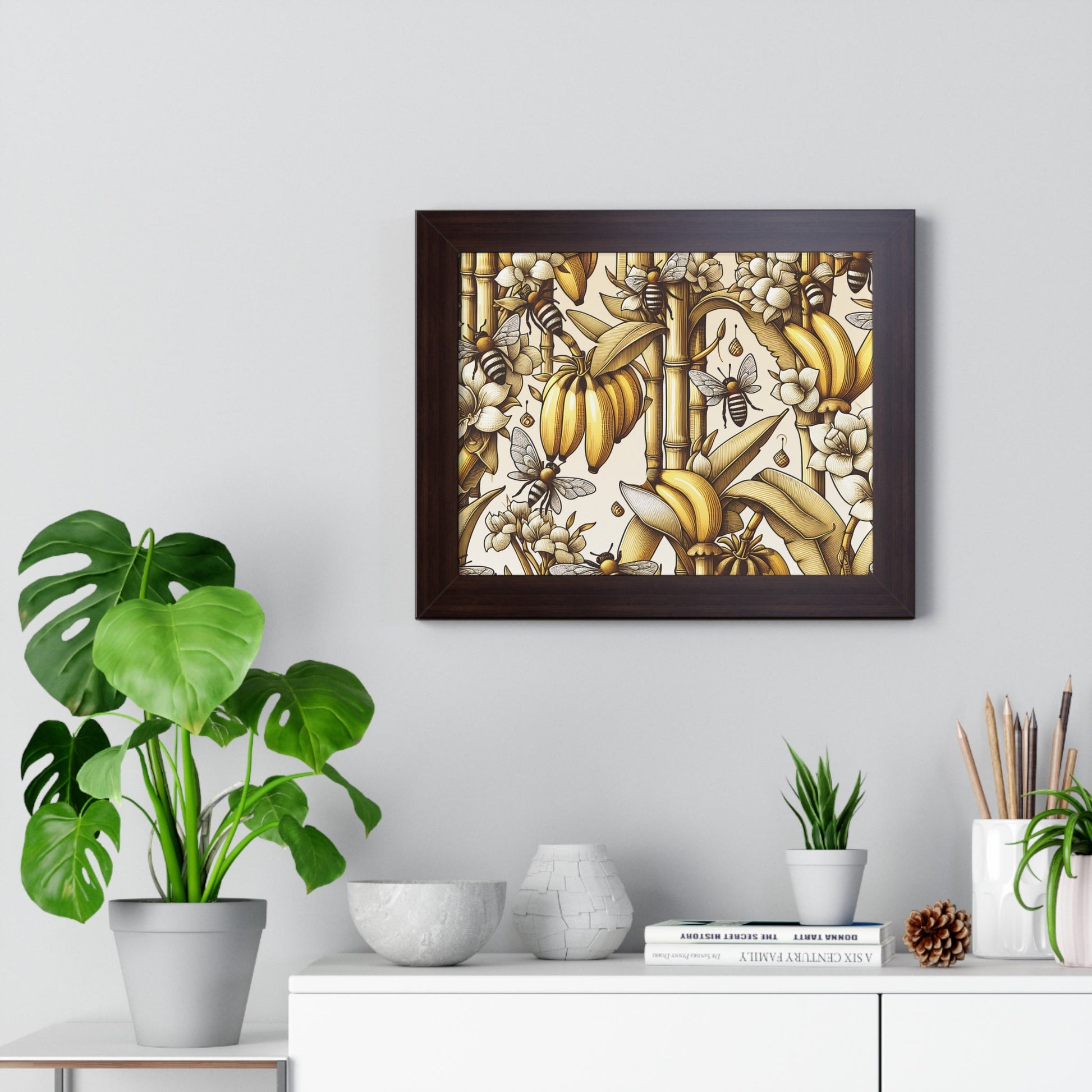 Framed Poster — Golden Banana & Bees Botanical Art Printify