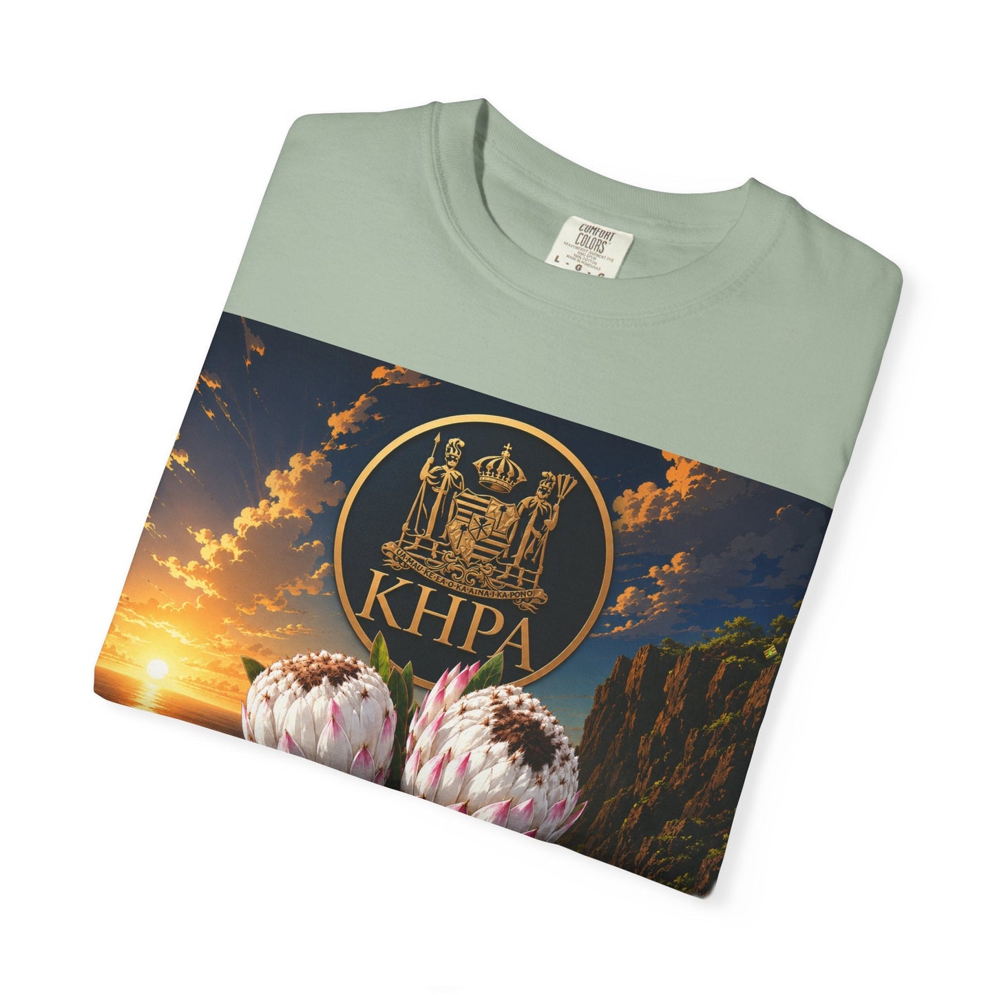 Keiki Aipohaku ʻO Ka ʻĀina T-Shirt — Hawaiian Sunset Protea Design Printify