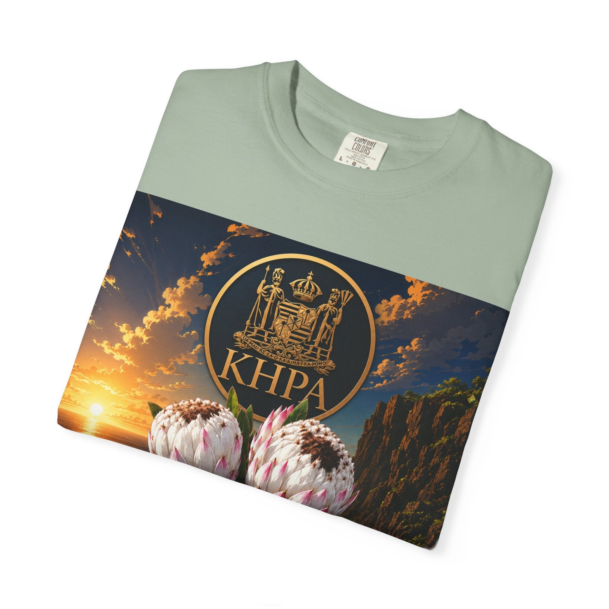 Keiki Aipohaku ʻO Ka ʻĀina T-Shirt — Hawaiian Sunset Protea Design Printify