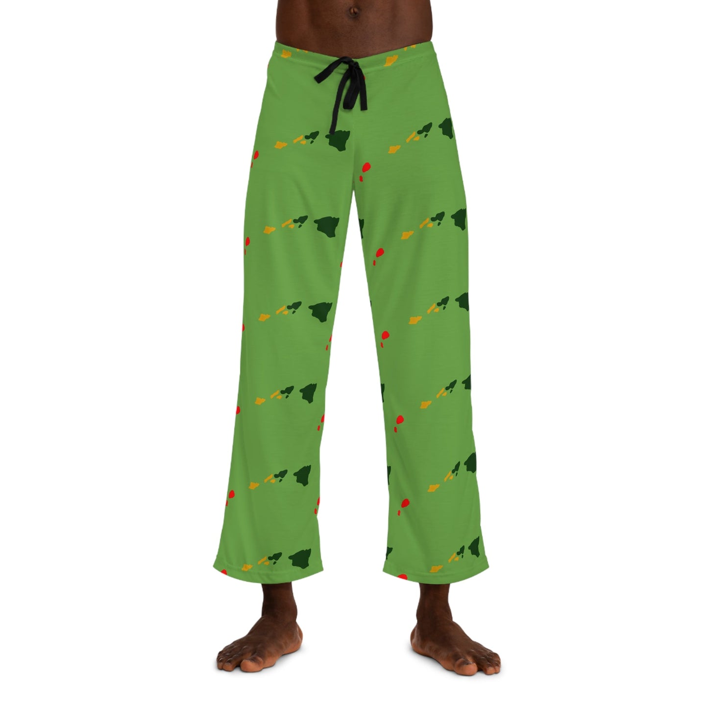 Holiday Hawaiian Pattern Pajama Pants — Men's Green Christmas Lounge Pants Printify