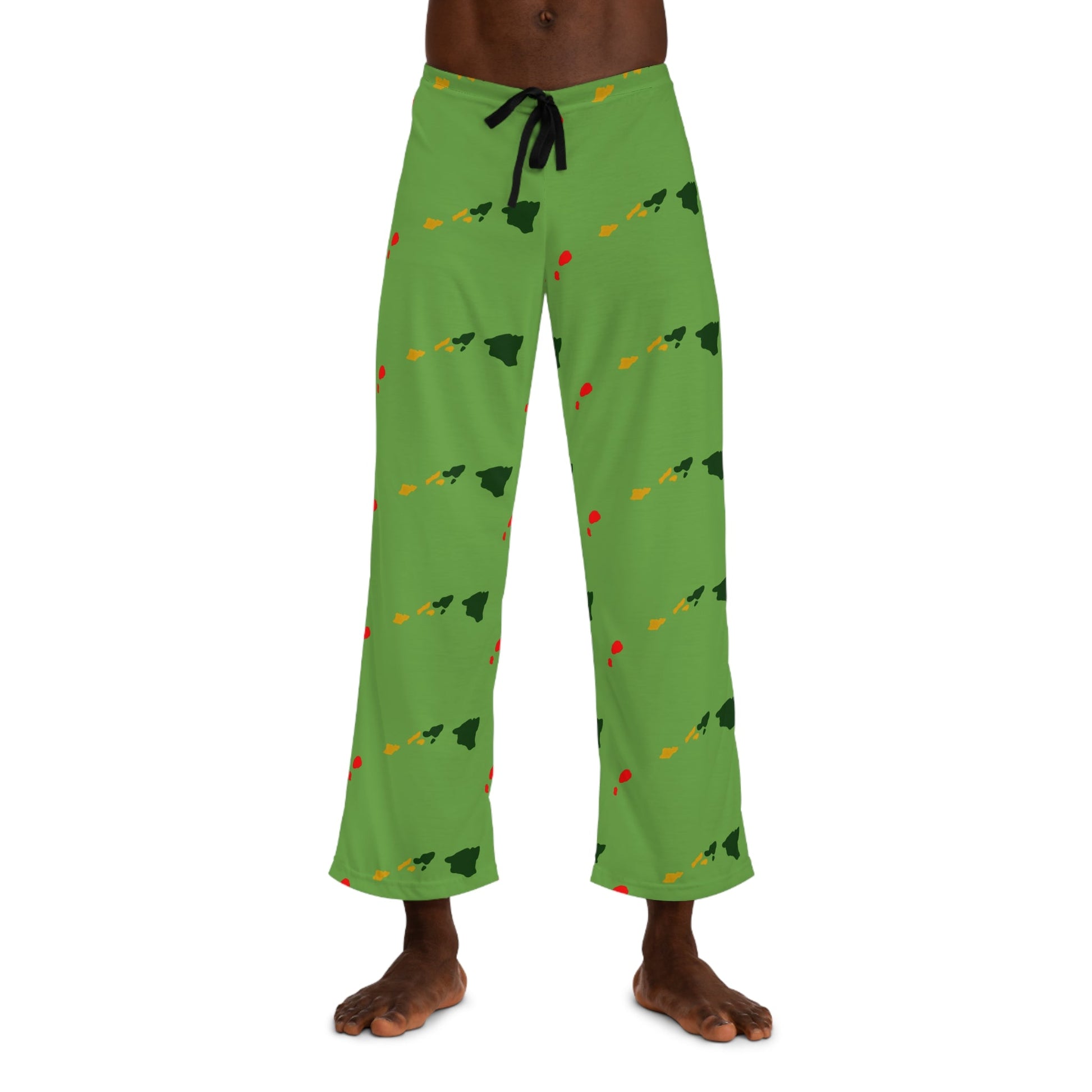 Holiday Hawaiian Pattern Pajama Pants — Men's Green Christmas Lounge Pants Printify