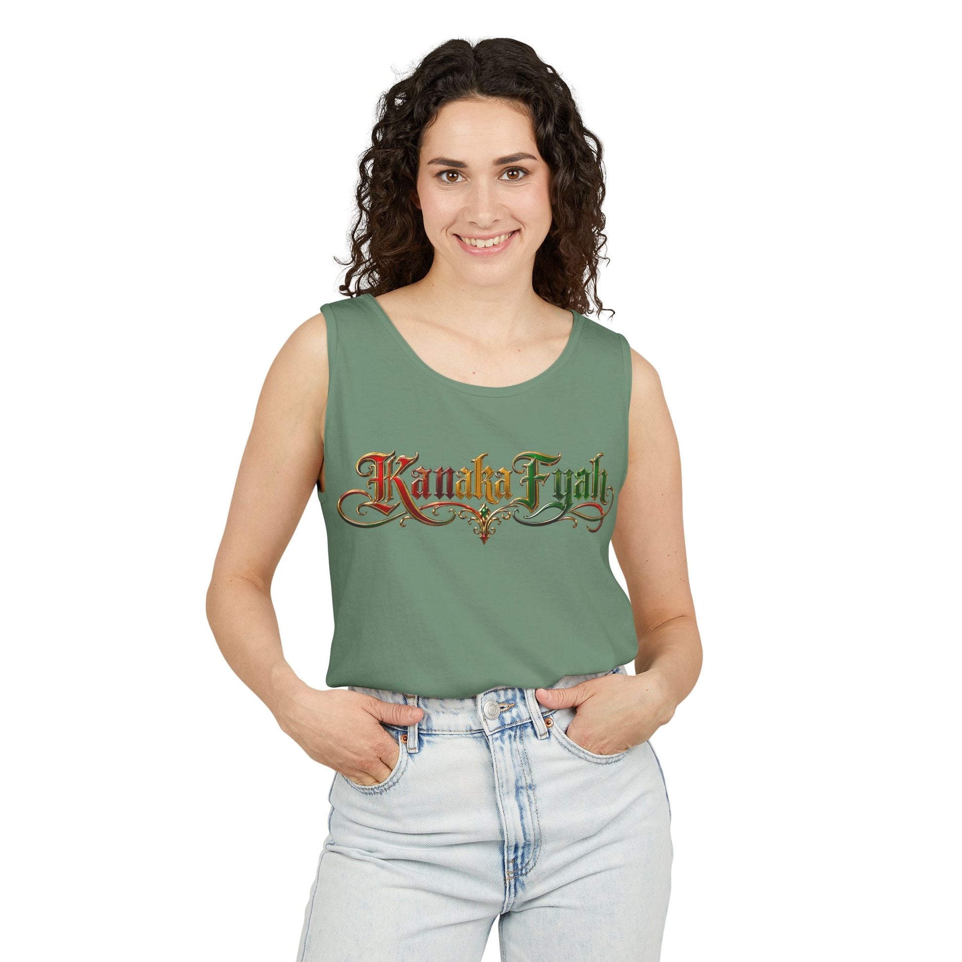 Kanaka Fyah Decorative Script Tank Top — Hawaiian Pride Graphic Tank Printify