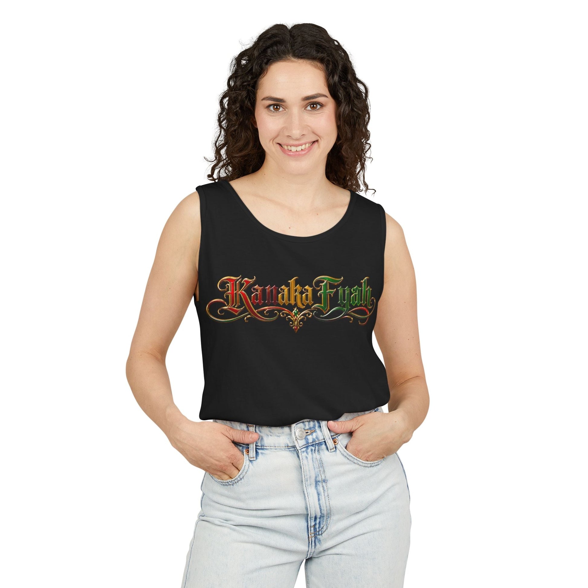 Kanaka Fyah Decorative Script Tank Top — Hawaiian Pride Graphic Tank Printify