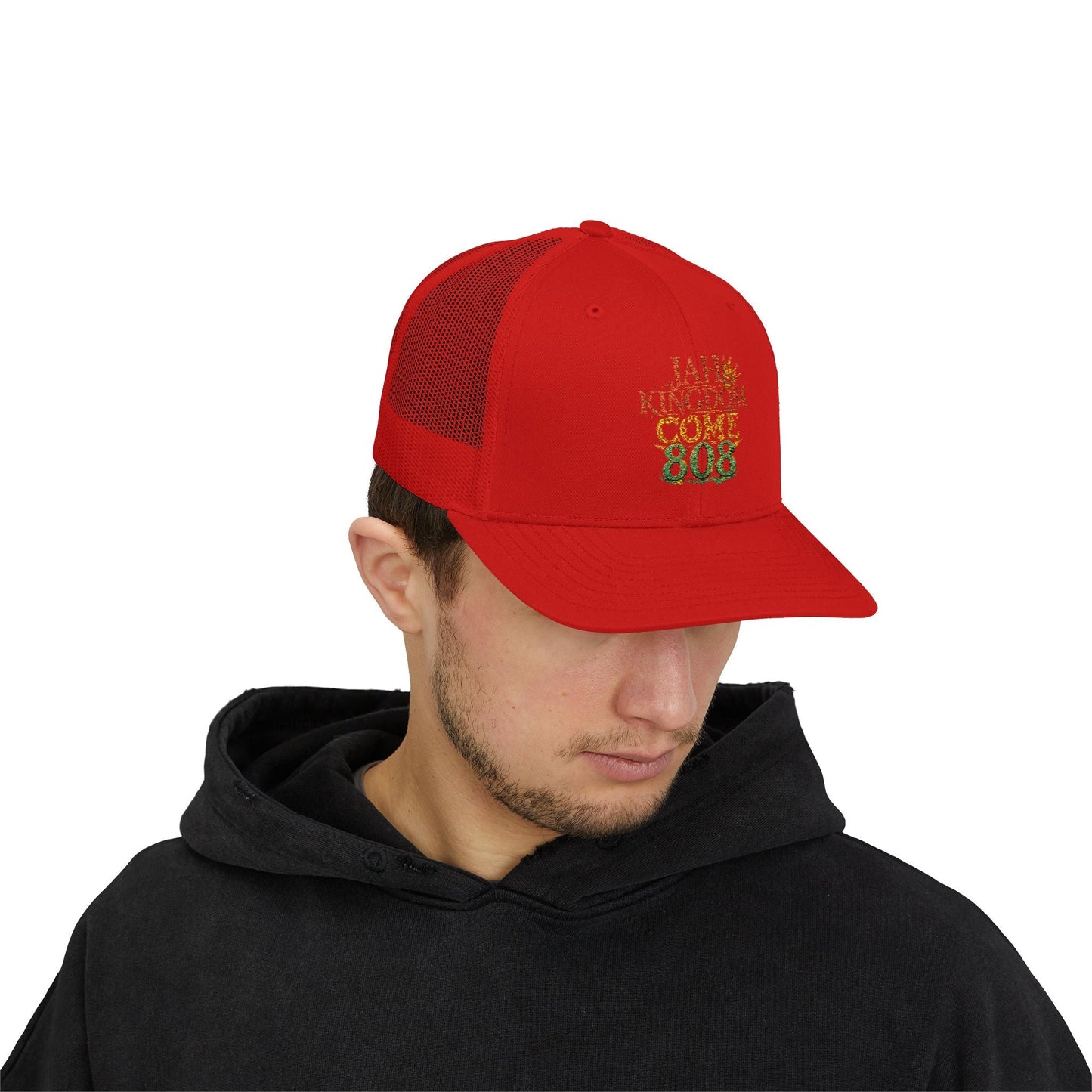 808 Love Snapback Trucker Cap — Retro Hawaiian Aloha Mesh Hat Printify