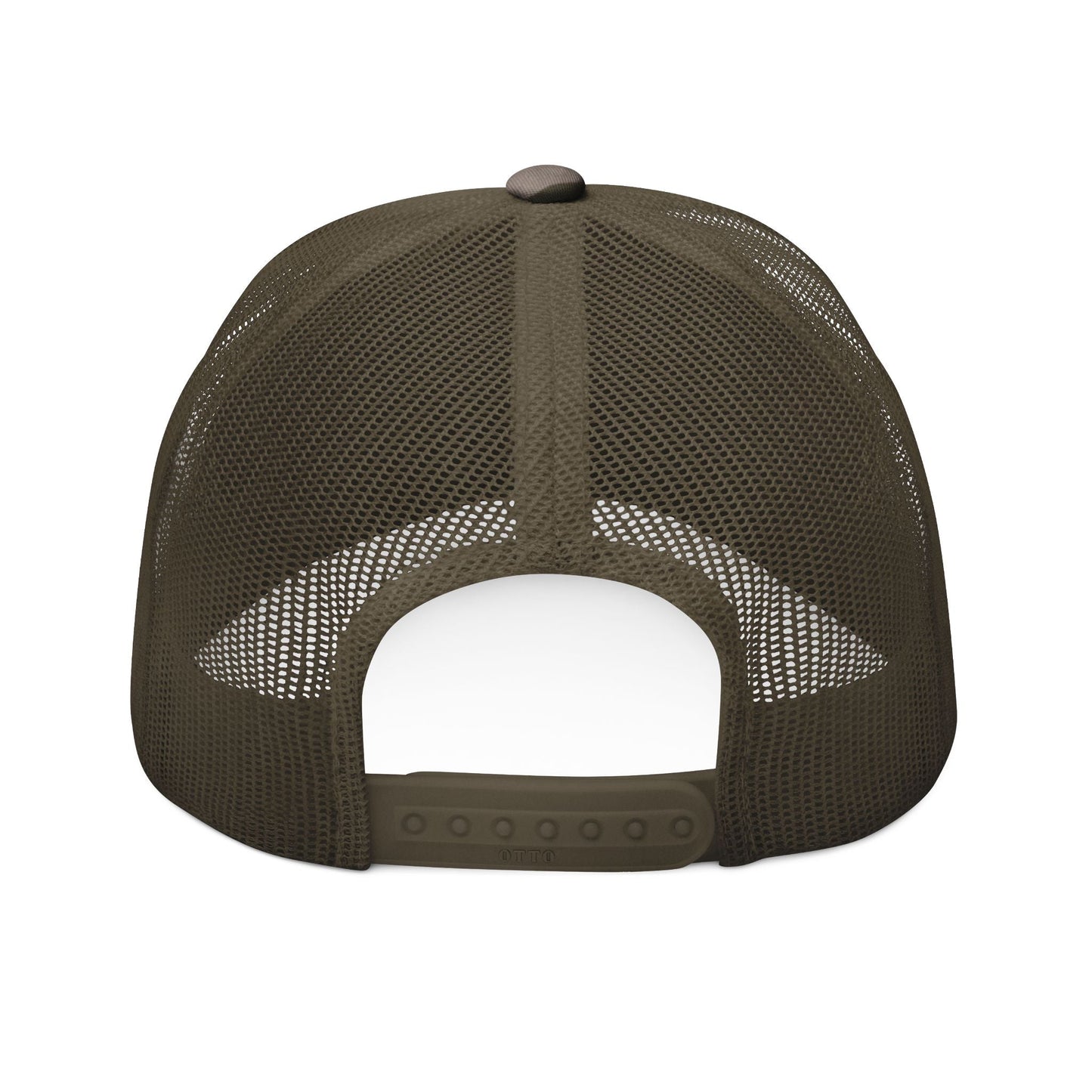 Camouflage Trucker Hat — Embroidered "War Is A Crime" Anti-War Statement Cap Printify