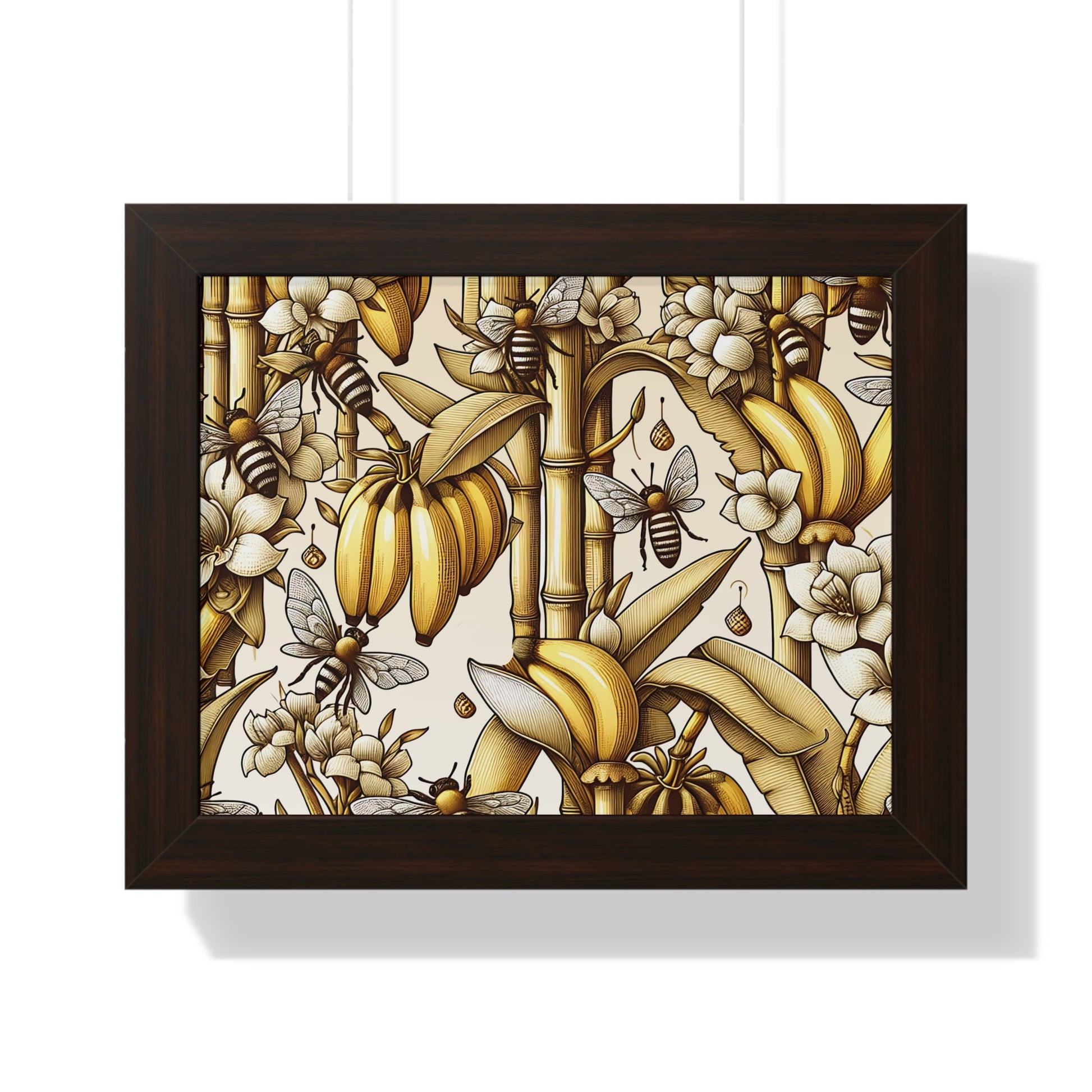 Framed Poster — Golden Banana & Bees Botanical Art Printify