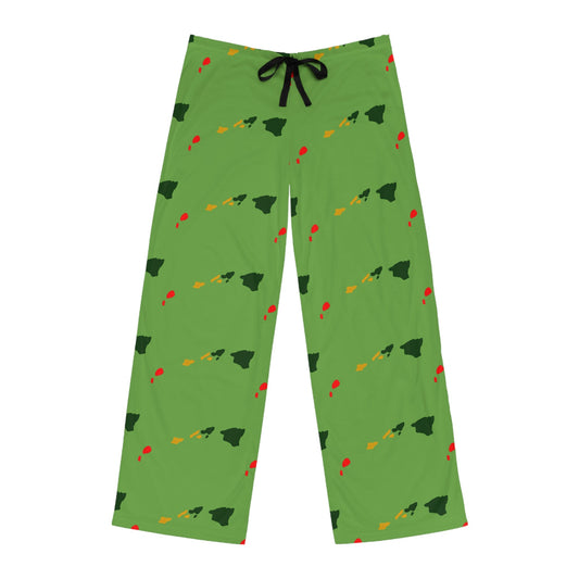 Holiday Hawaiian Pattern Pajama Pants — Men's Green Christmas Lounge Pants Printify