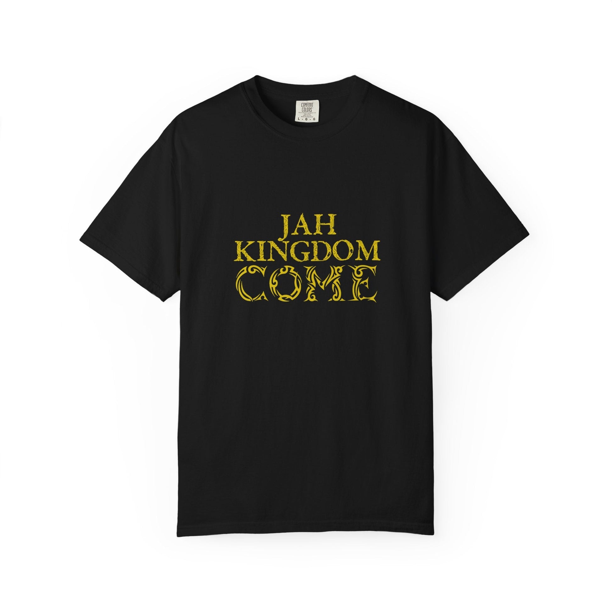 Jah Kingdom Come T‑Shirt — Gold Script Reggae Faith Tee Printify