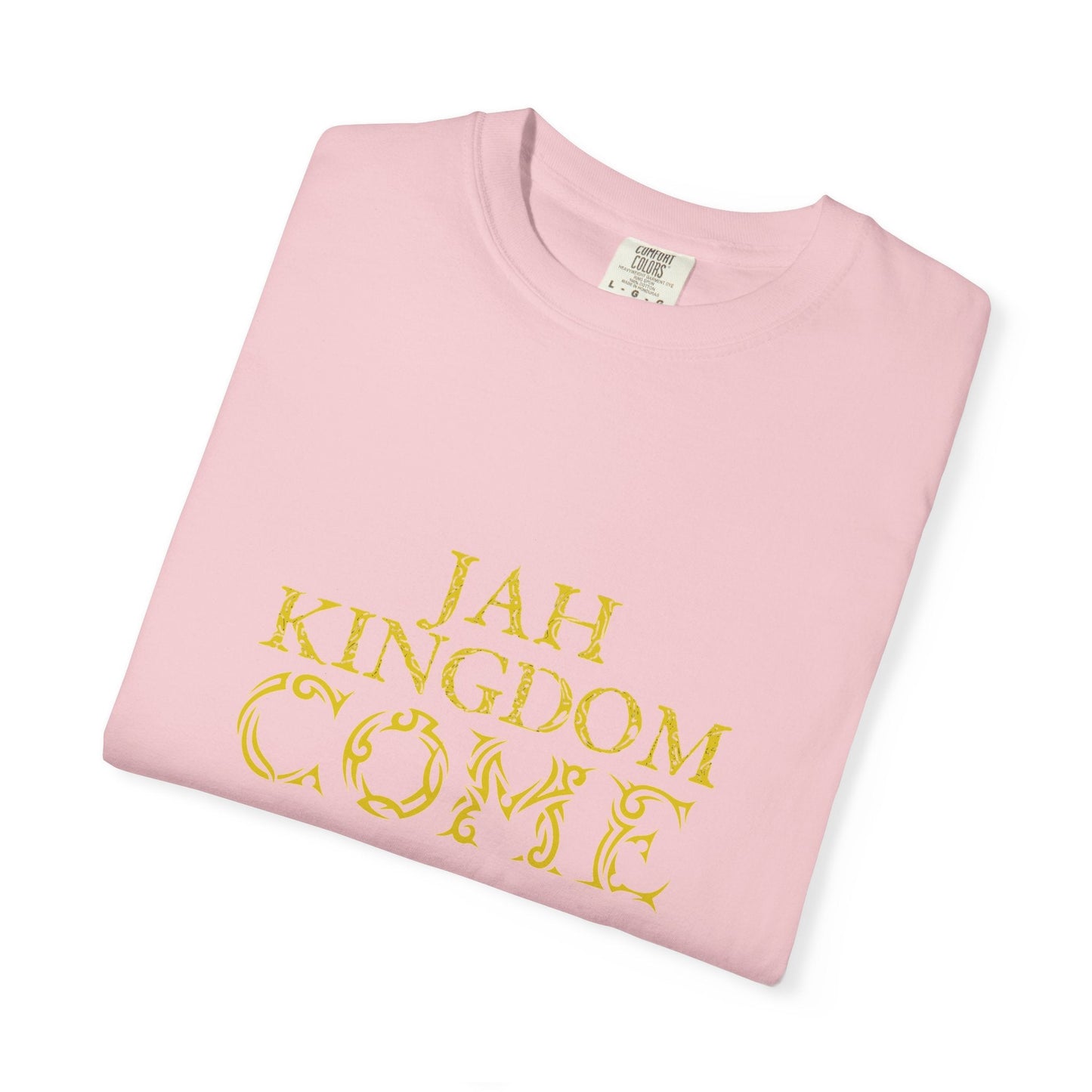 Jah Kingdom Come T‑Shirt — Gold Script Reggae Faith Tee Printify