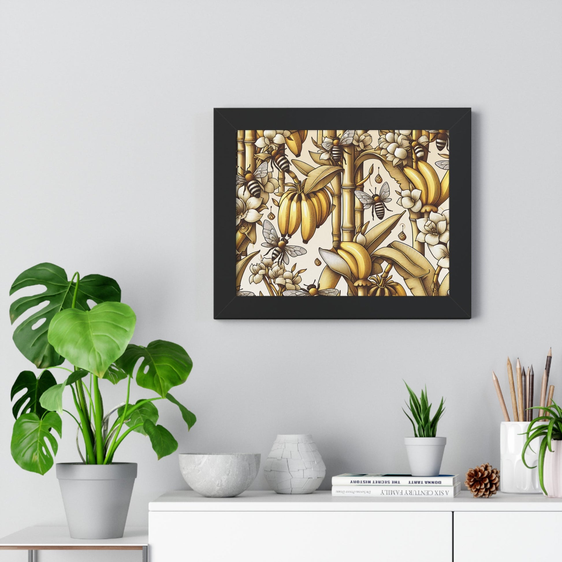 Framed Poster — Golden Banana & Bees Botanical Art Printify