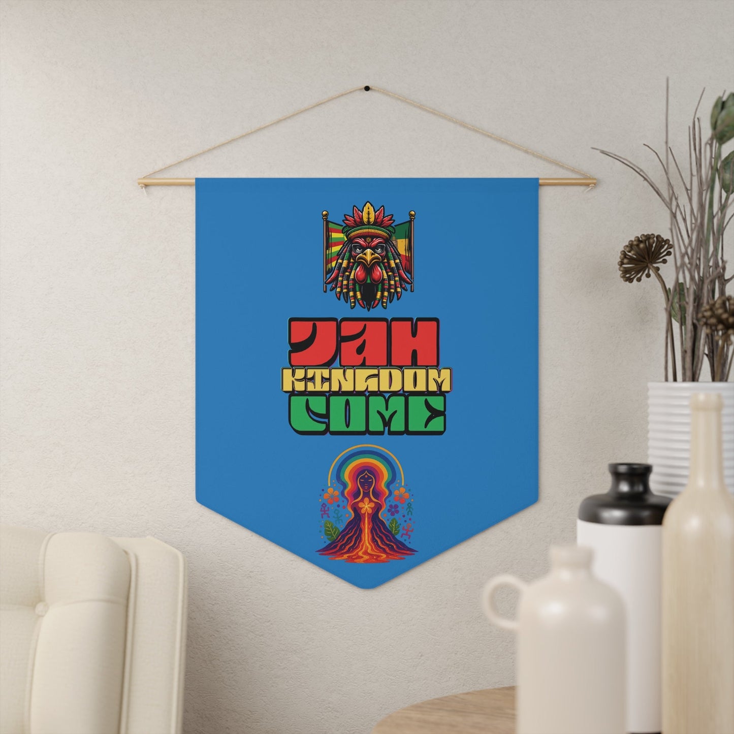 Jah Kingdom Come Reggae Wall Pennant – Rasta Lion Banner Printify