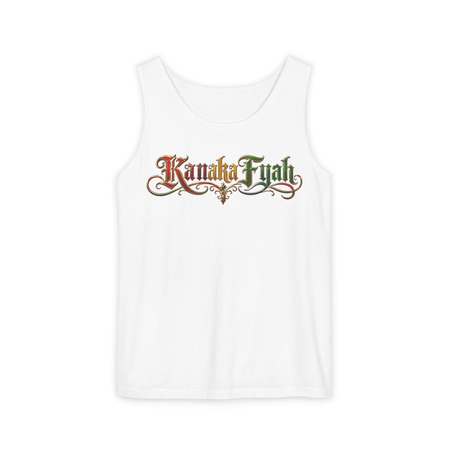Kanaka Fyah Decorative Script Tank Top — Hawaiian Pride Graphic Tank Printify