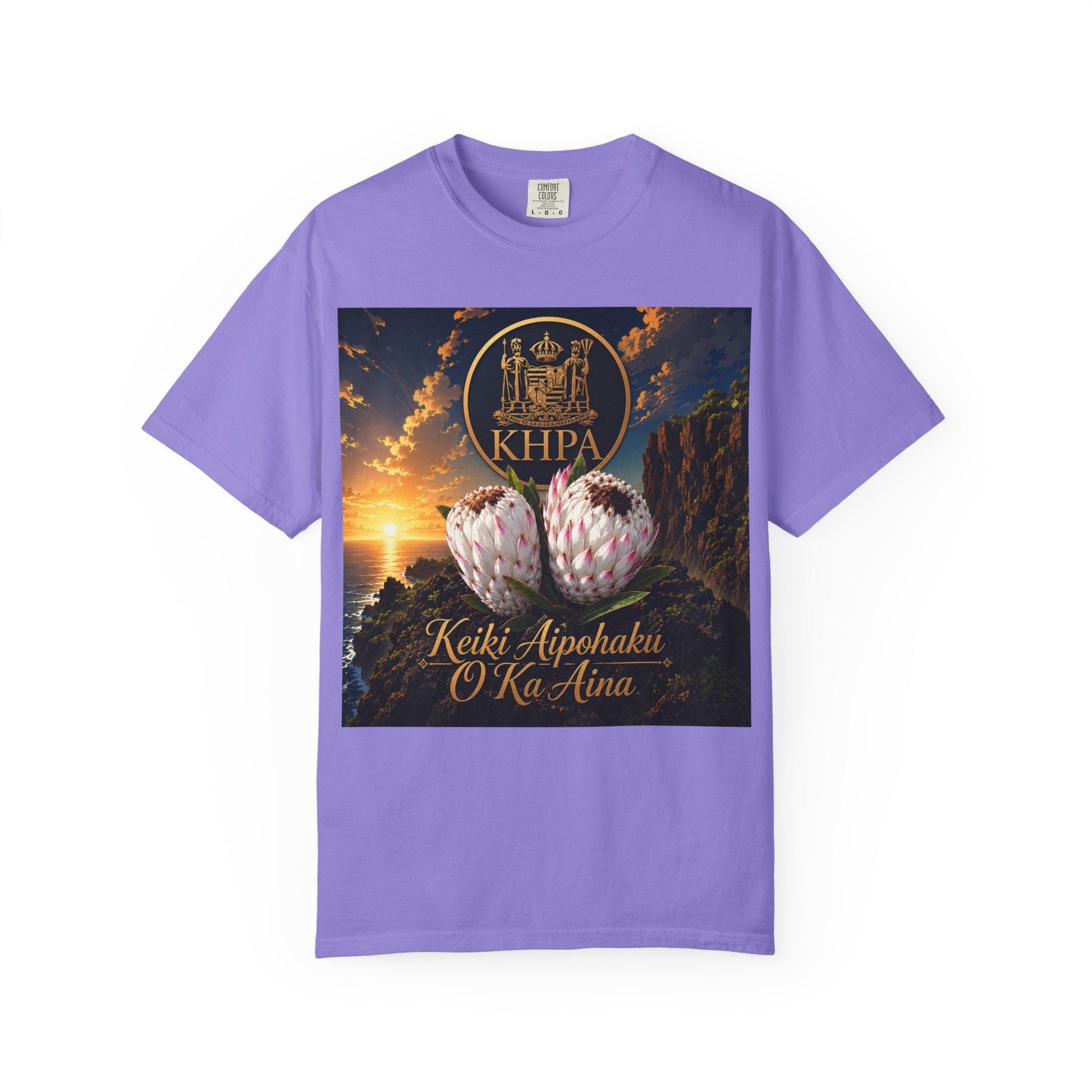 Keiki Aipohaku ʻO Ka ʻĀina T-Shirt — Hawaiian Sunset Protea Design Printify