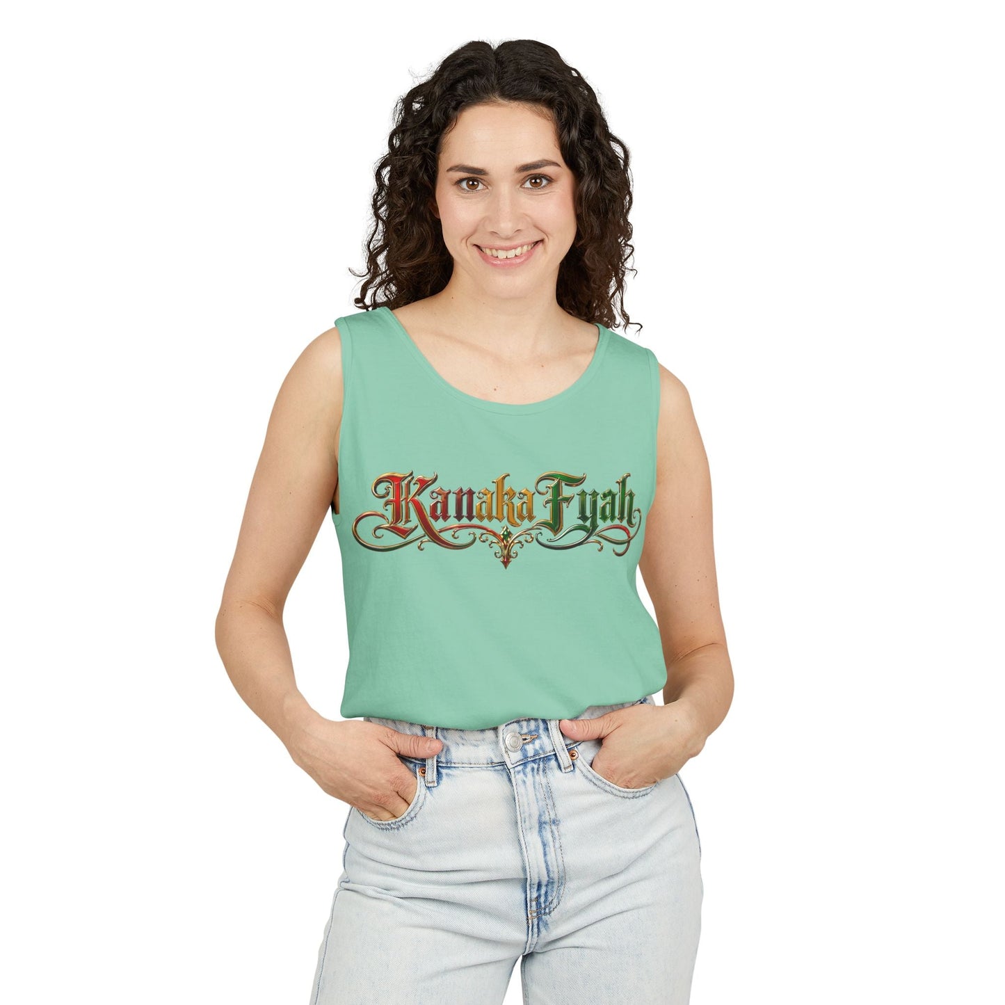 Kanaka Fyah Decorative Script Tank Top — Hawaiian Pride Graphic Tank Printify