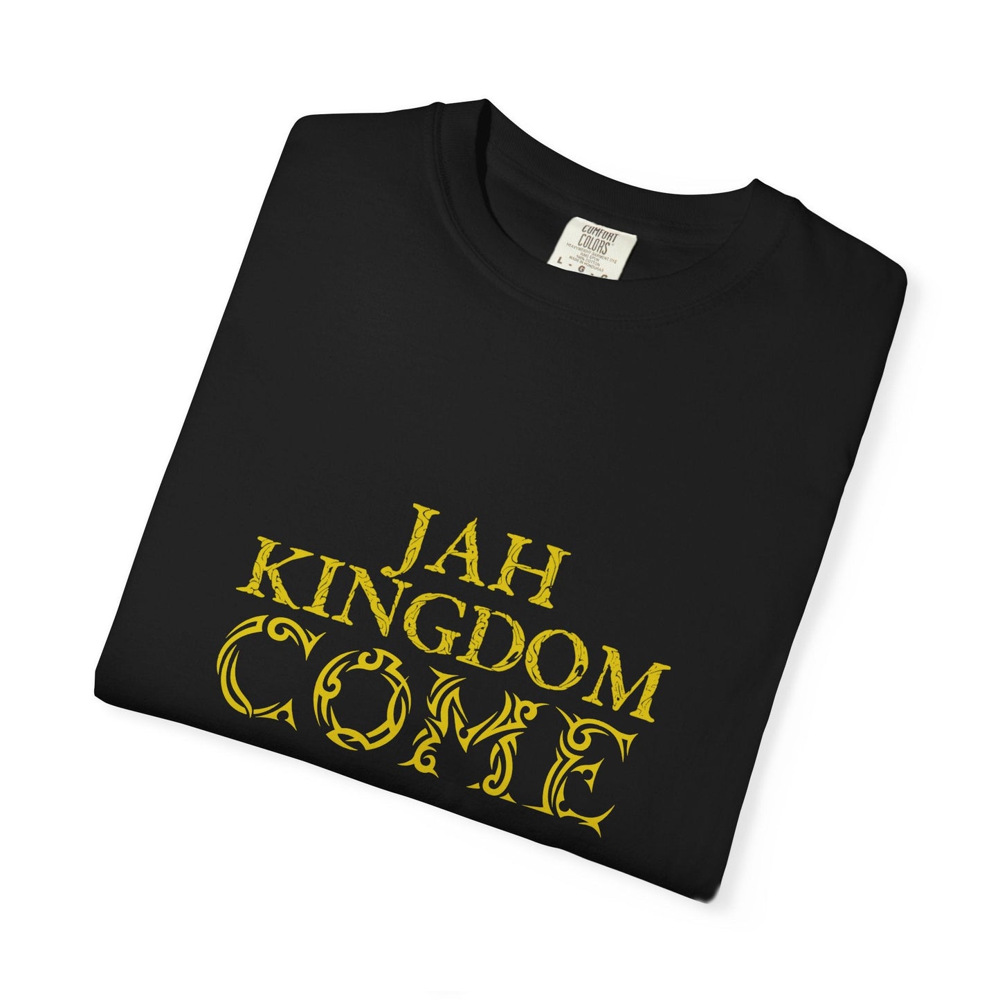 Jah Kingdom Come T‑Shirt — Gold Script Reggae Faith Tee Printify