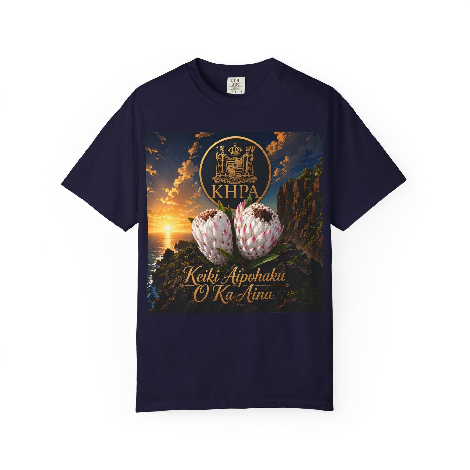 Keiki Aipohaku ʻO Ka ʻĀina T-Shirt — Hawaiian Sunset Protea Design Printify