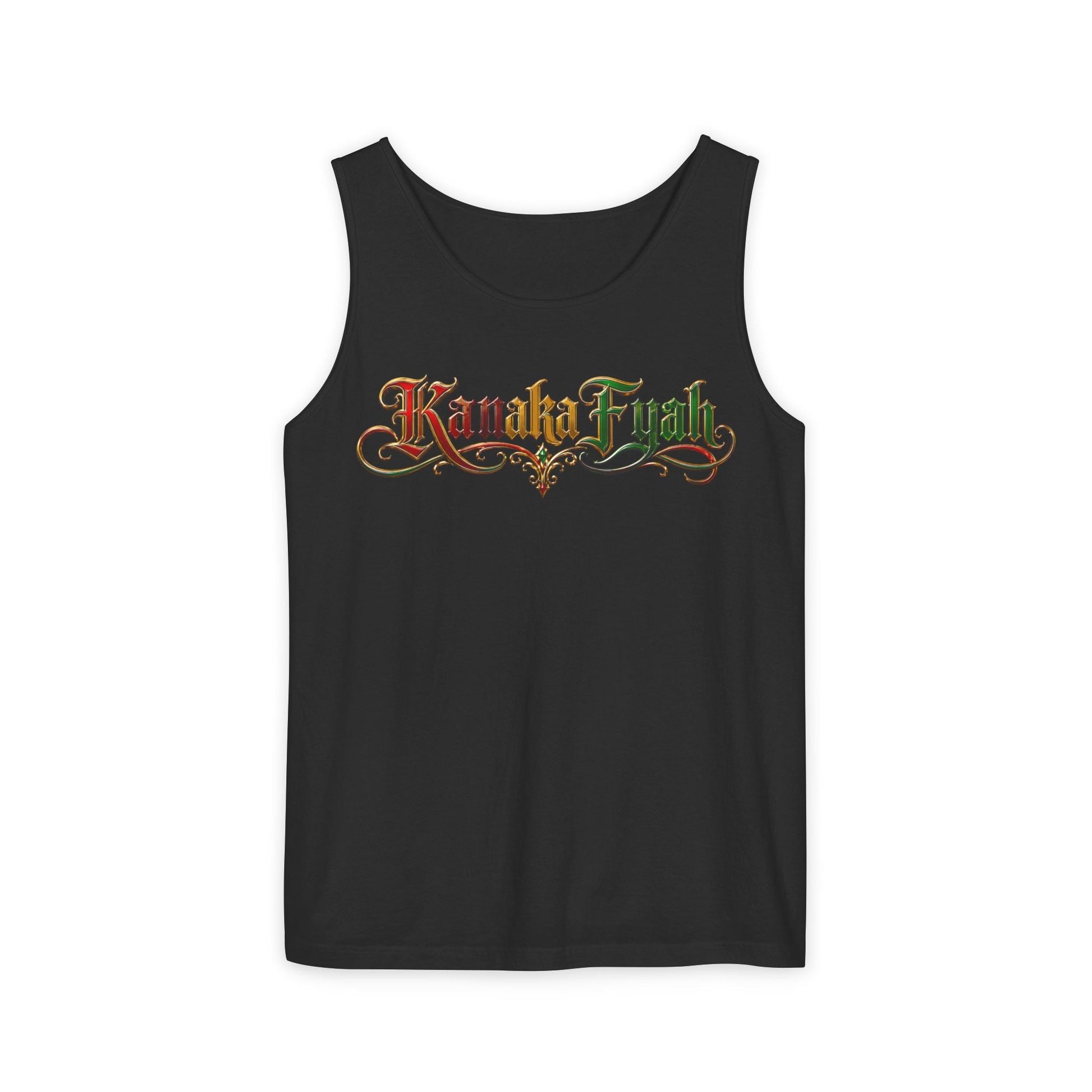 Kanaka Fyah Decorative Script Tank Top — Hawaiian Pride Graphic Tank Printify