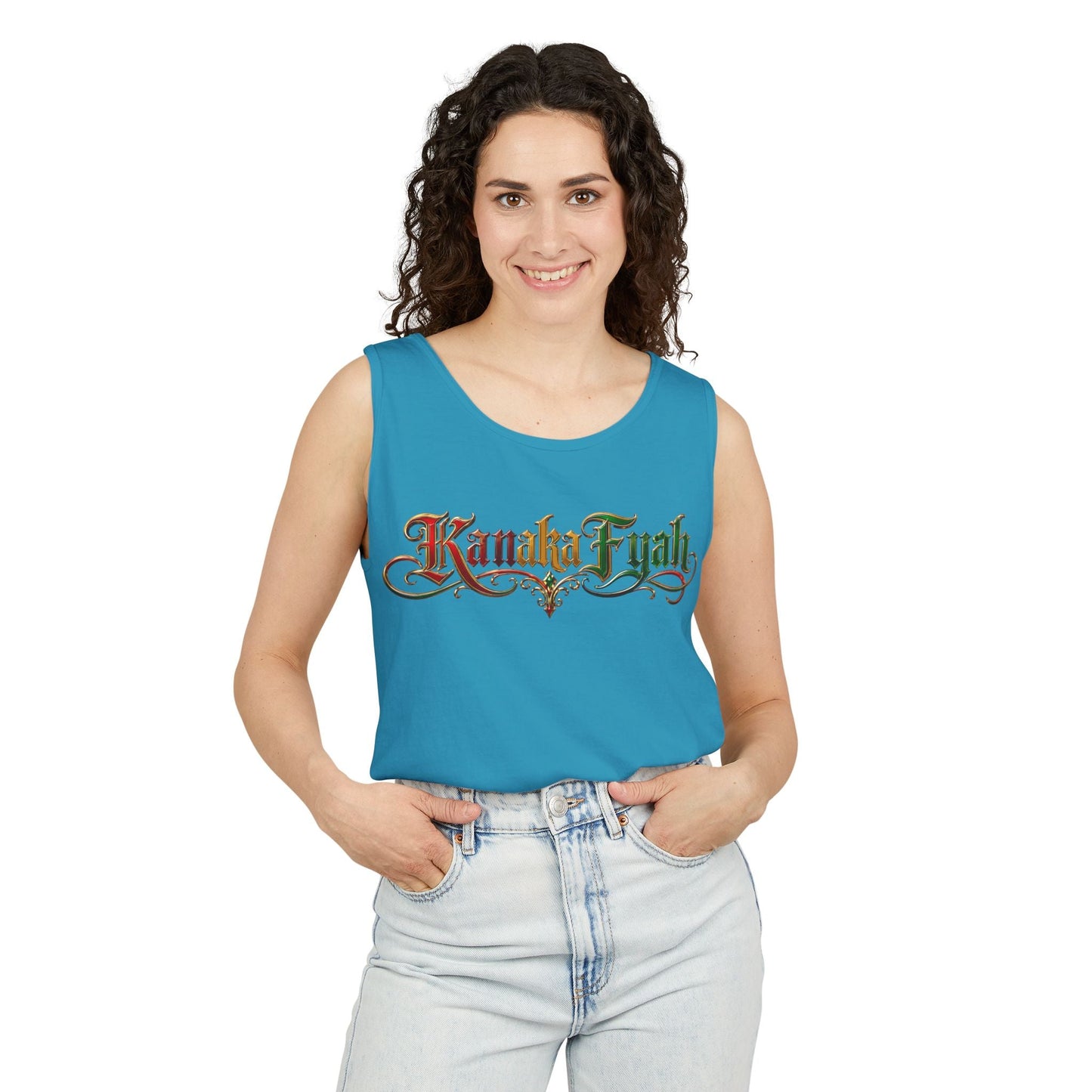 Kanaka Fyah Decorative Script Tank Top — Hawaiian Pride Graphic Tank Printify
