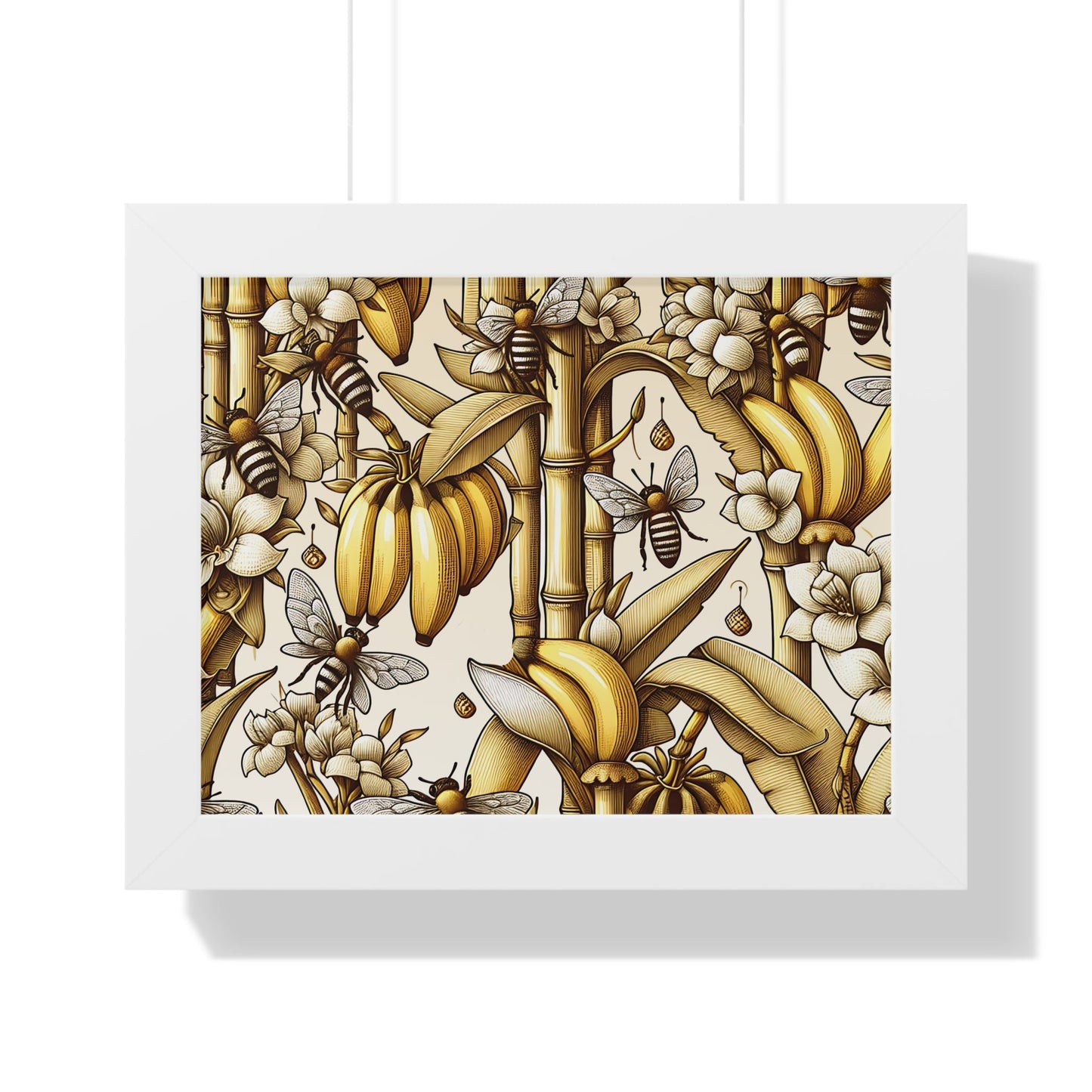 Framed Poster — Golden Banana & Bees Botanical Art Printify